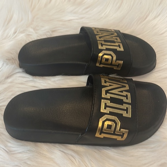 NWOT PINK Black Gold Slides Small - Picture 2 of 5